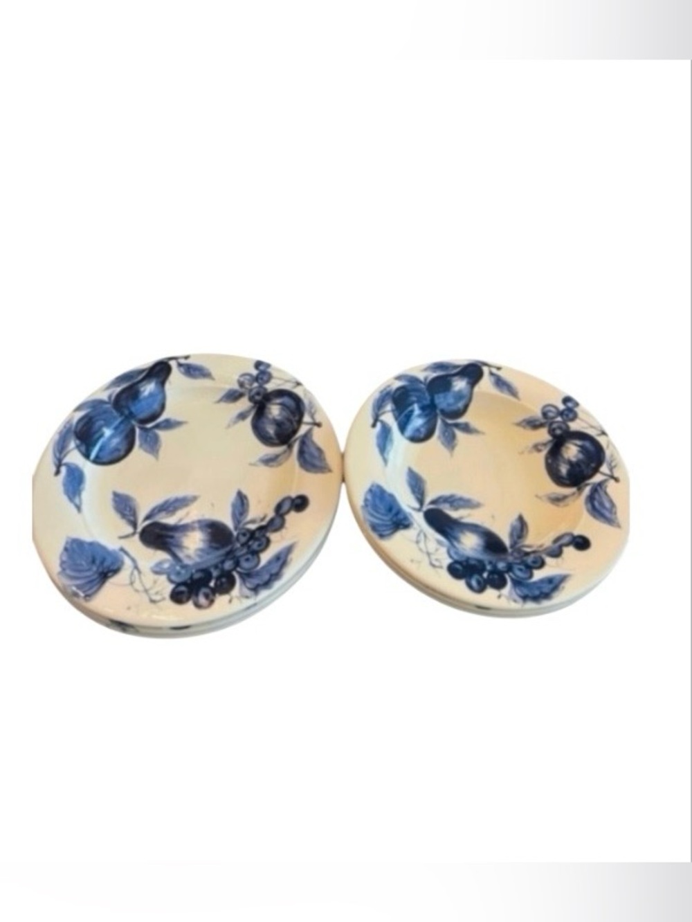 Pier 1 Earthenware Melinda blue fruit pears (3) soup bowls & (3) dinner plates